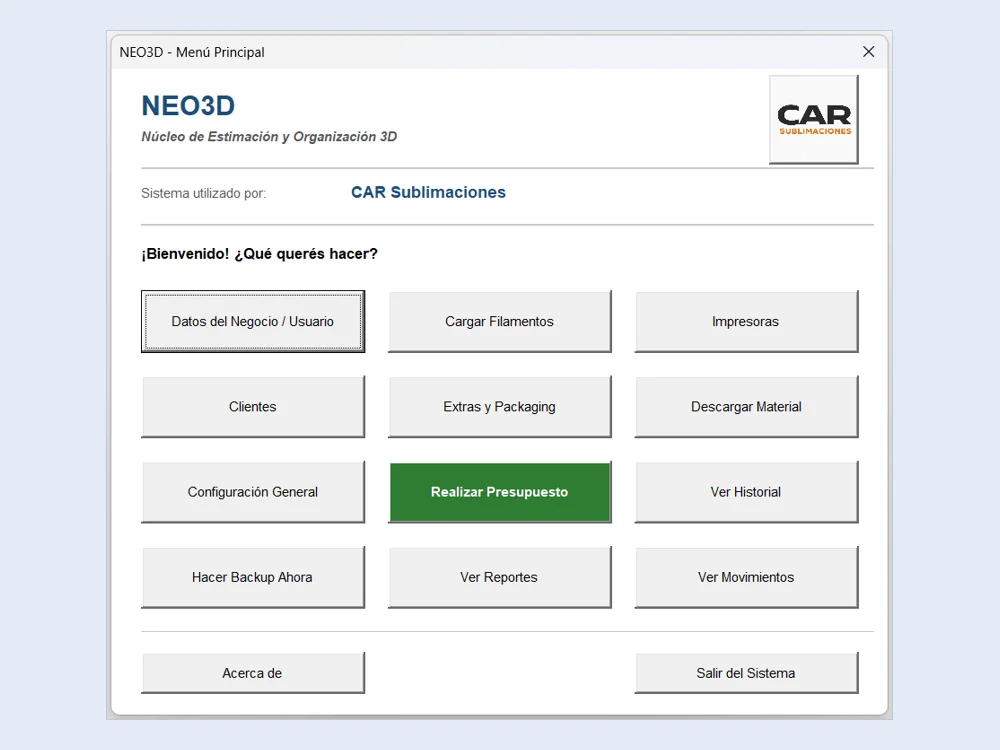 Menú principal de NEO3D